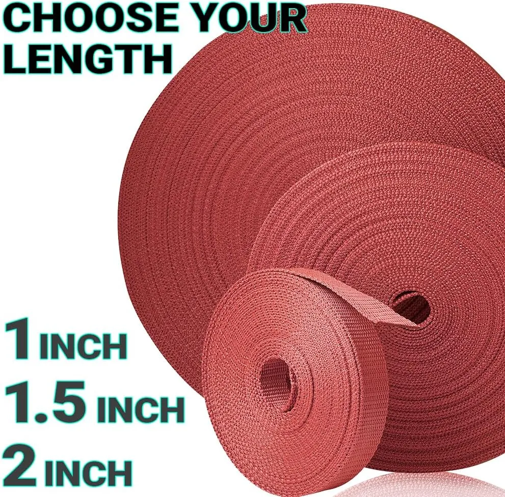 TECEUM 1" & 1.5" & 2" Webbing – 10 25 50 Yards – 40  Colors – Heavy Duty 1 Inch 1.5 Inch 2 Inch Webbing for Climbing Outdoors Indoors Crafting DIY