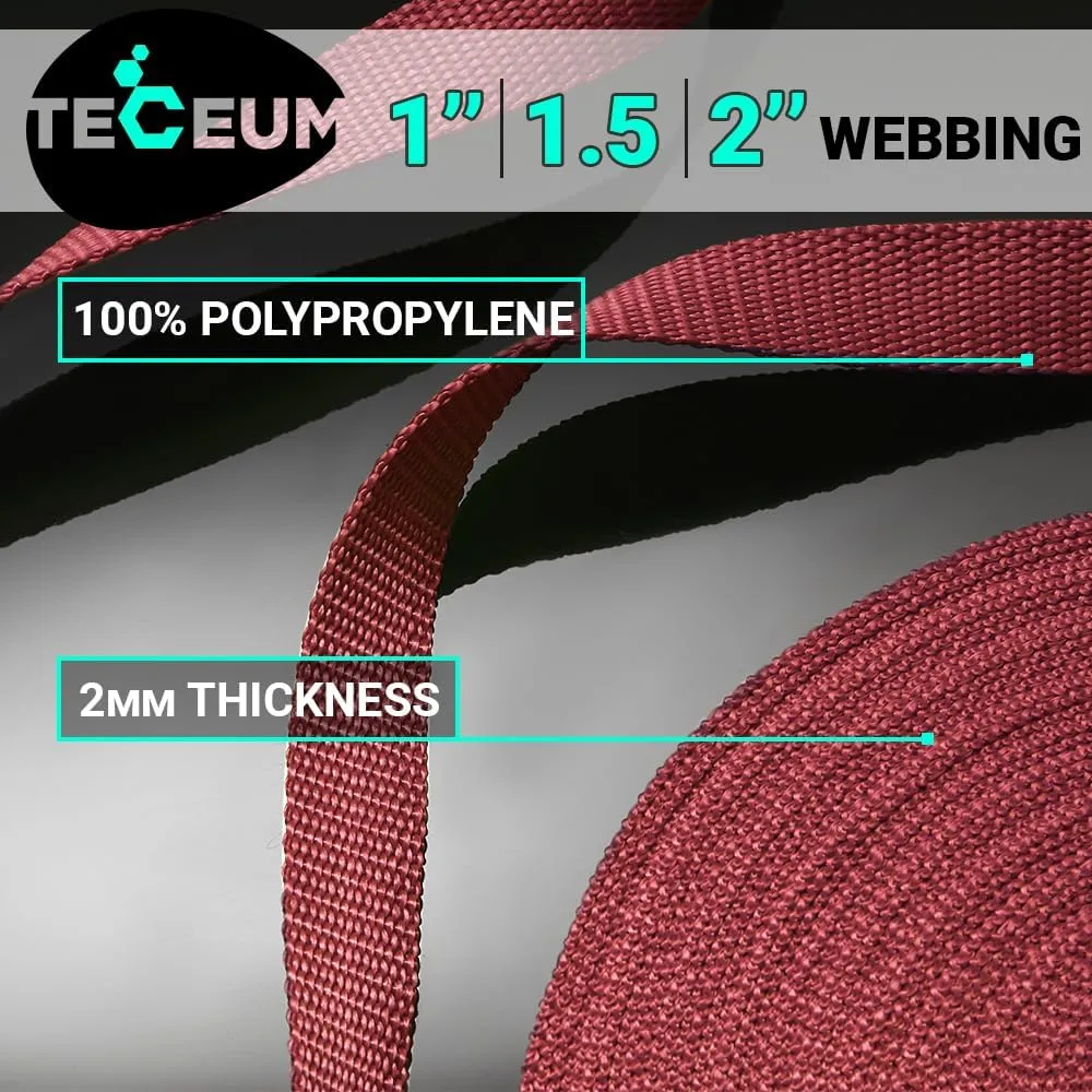 TECEUM 1" & 1.5" & 2" Webbing – 10 25 50 Yards – 40  Colors – Heavy Duty 1 Inch 1.5 Inch 2 Inch Webbing for Climbing Outdoors Indoors Crafting DIY