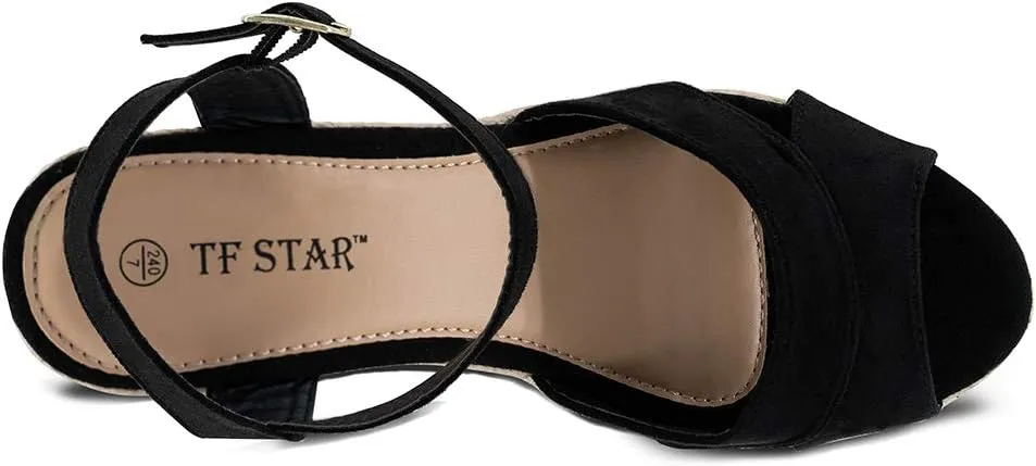 TF STAR Jute rope wedge sandals for women,women platform summer shoes ankle strap espadrille wedge heel sandals