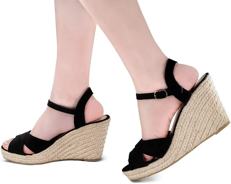 TF STAR Jute rope wedge sandals for women,women platform summer shoes ankle strap espadrille wedge heel sandals