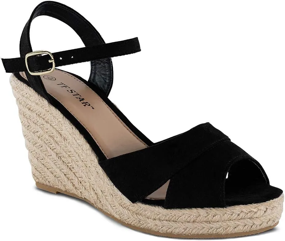 TF STAR Jute rope wedge sandals for women,women platform summer shoes ankle strap espadrille wedge heel sandals