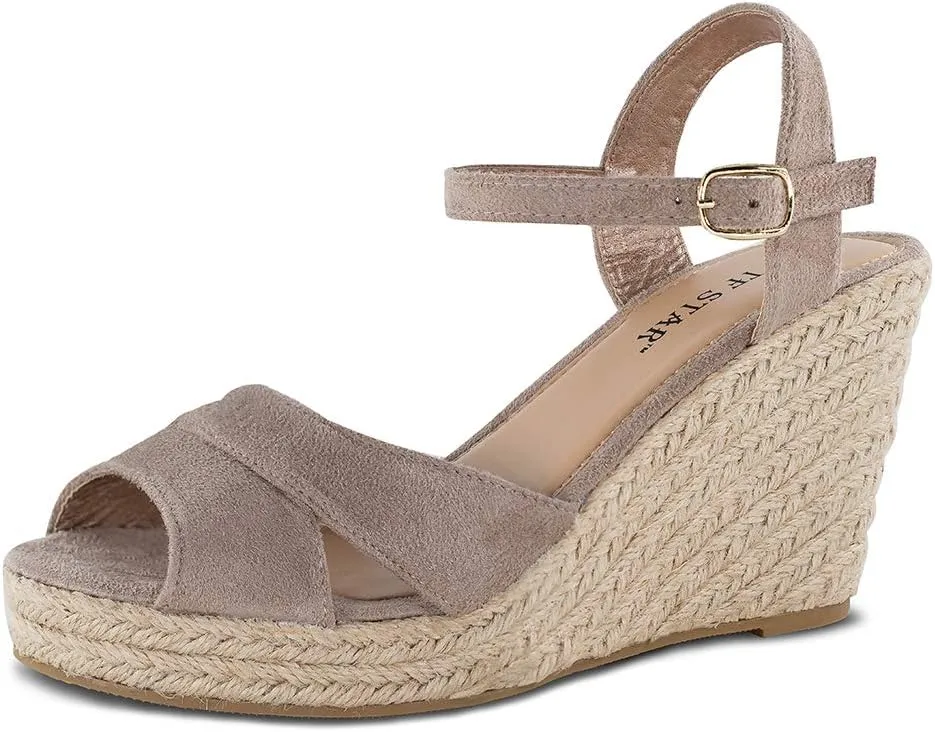 TF STAR Jute rope wedge sandals for women,women platform summer shoes ankle strap espadrille wedge heel sandals
