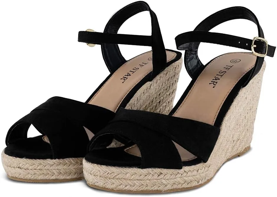 TF STAR Jute rope wedge sandals for women,women platform summer shoes ankle strap espadrille wedge heel sandals