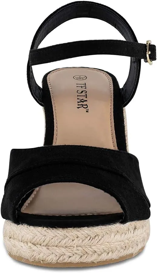 TF STAR Jute rope wedge sandals for women,women platform summer shoes ankle strap espadrille wedge heel sandals