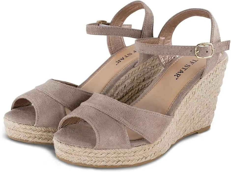 TF STAR Jute rope wedge sandals for women,women platform summer shoes ankle strap espadrille wedge heel sandals