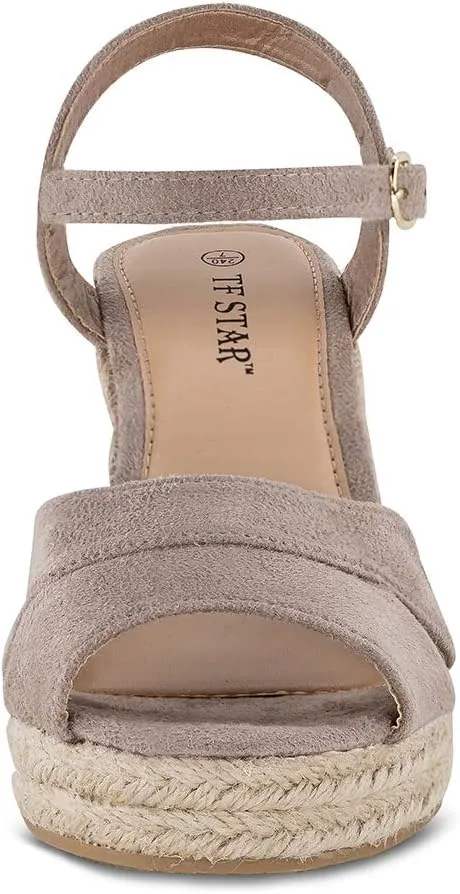 TF STAR Jute rope wedge sandals for women,women platform summer shoes ankle strap espadrille wedge heel sandals