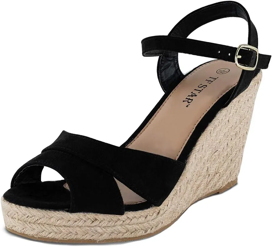 TF STAR Jute rope wedge sandals for women,women platform summer shoes ankle strap espadrille wedge heel sandals