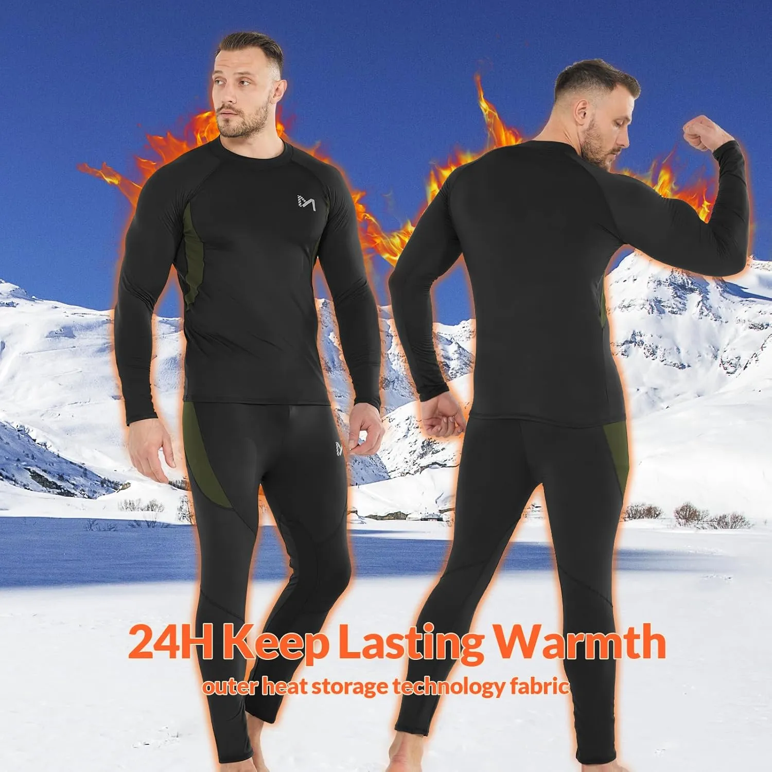 Thermal Underwear for Men, Winter Gear Long Johns Base Layer Top and Bottom Set for Skiing Running