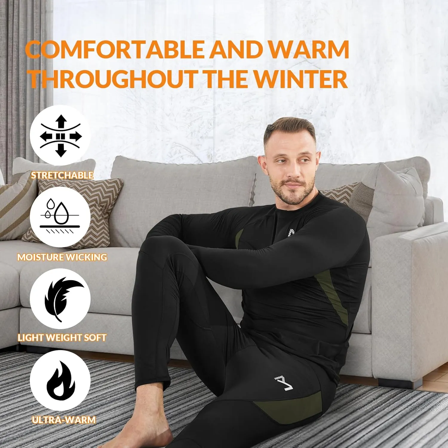 Thermal Underwear for Men, Winter Gear Long Johns Base Layer Top and Bottom Set for Skiing Running
