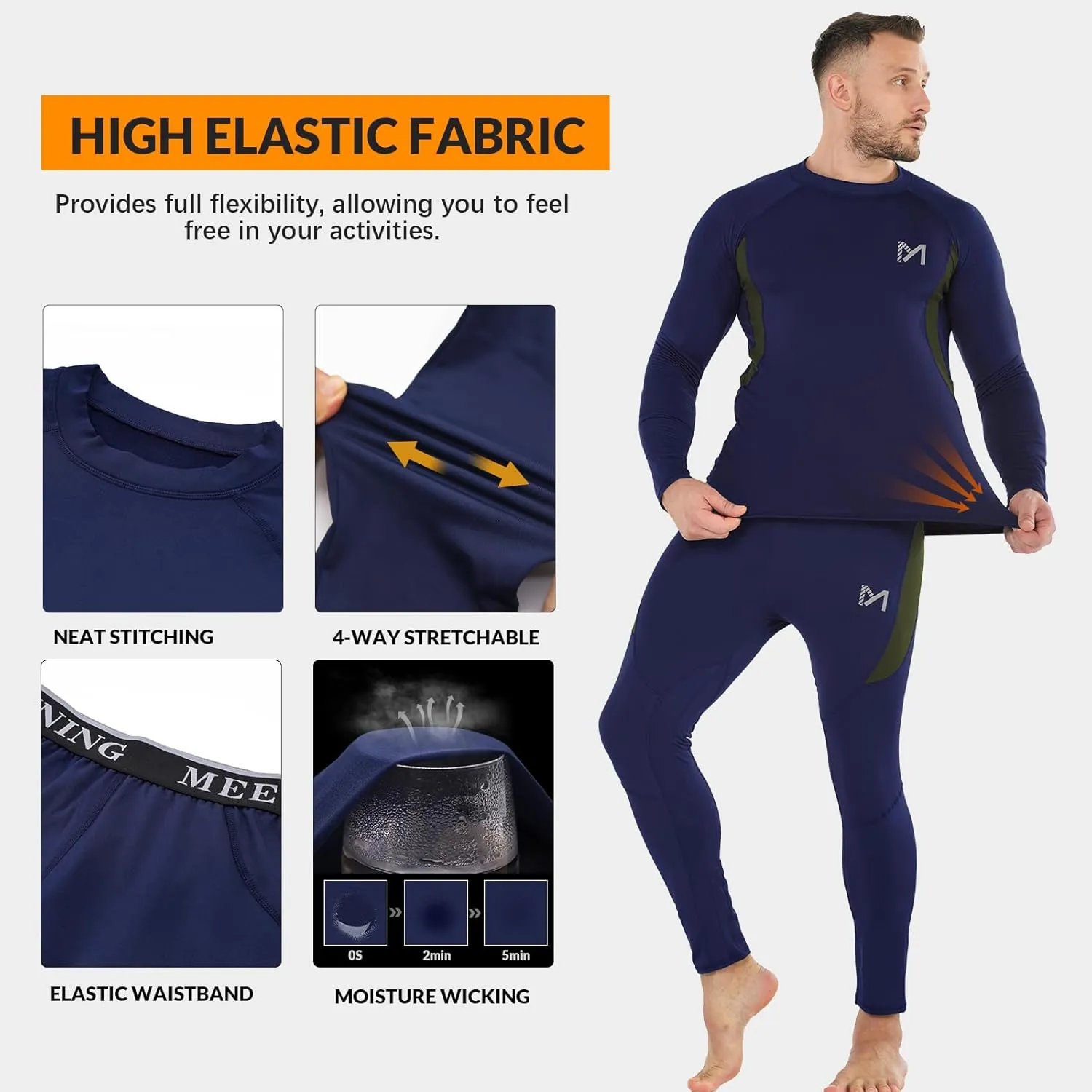 Thermal Underwear for Men, Winter Gear Long Johns Base Layer Top and Bottom Set for Skiing Running