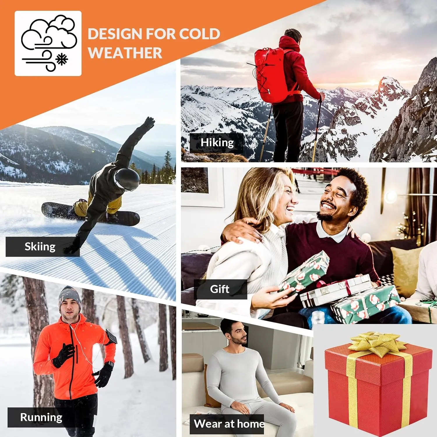 Thermal Underwear for Men, Winter Gear Long Johns Base Layer Top and Bottom Set for Skiing Running
