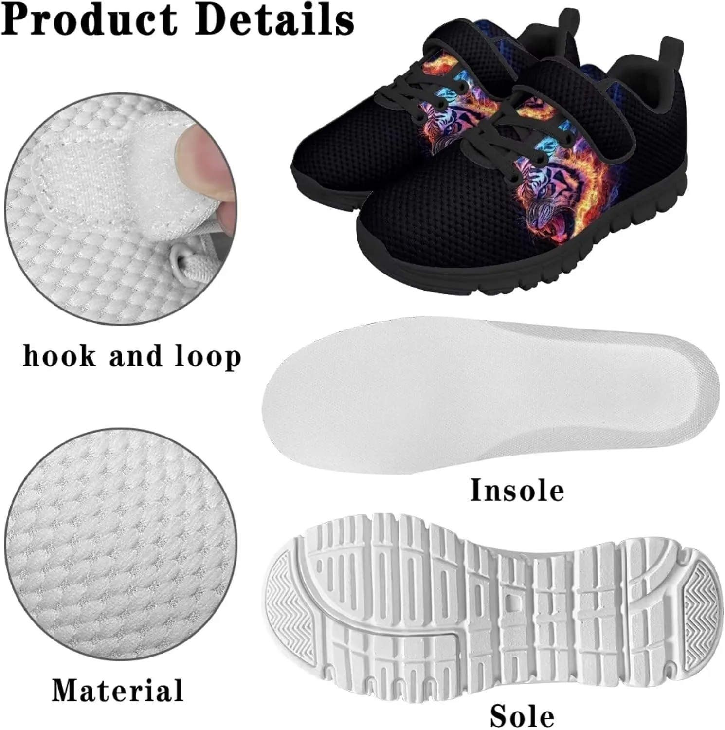 Tiger Print Kids Barefoot Shoes for Little Boys Winter Ankle Running Athletic Walking Strap Sneakers