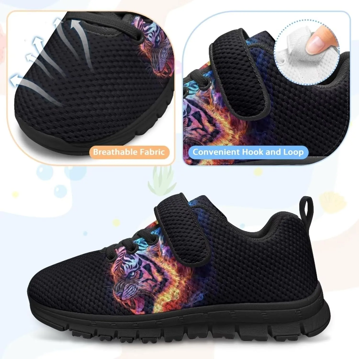 Tiger Print Kids Barefoot Shoes for Little Boys Winter Ankle Running Athletic Walking Strap Sneakers