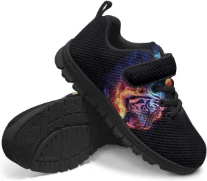 Tiger Print Kids Barefoot Shoes for Little Boys Winter Ankle Running Athletic Walking Strap Sneakers
