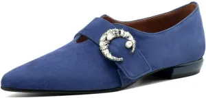 TinaCus Women's Suede Leather Pointed Toe Crystal Moon Handmade Office Loafer Shoes
