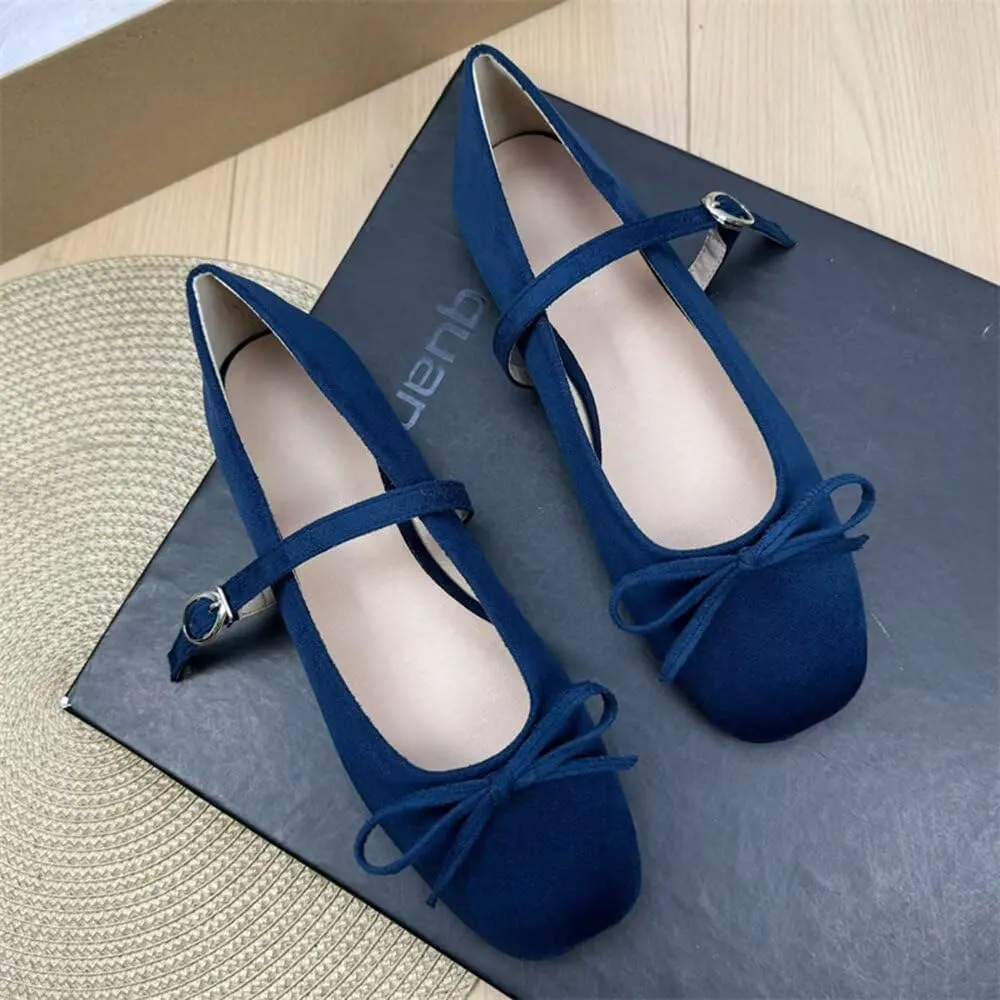 TN TANGNEST Leather Flats for Women Comfortable Square Toe Bowknot Ballet Flats Retro Slip On Mary Jane Flats