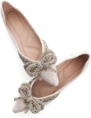 TN TANGNEST Womens Bowknot Ballet Pointed Toe Shiny Dress Shoes Cute Slip On Loafers Comfortable Wedding Flats
