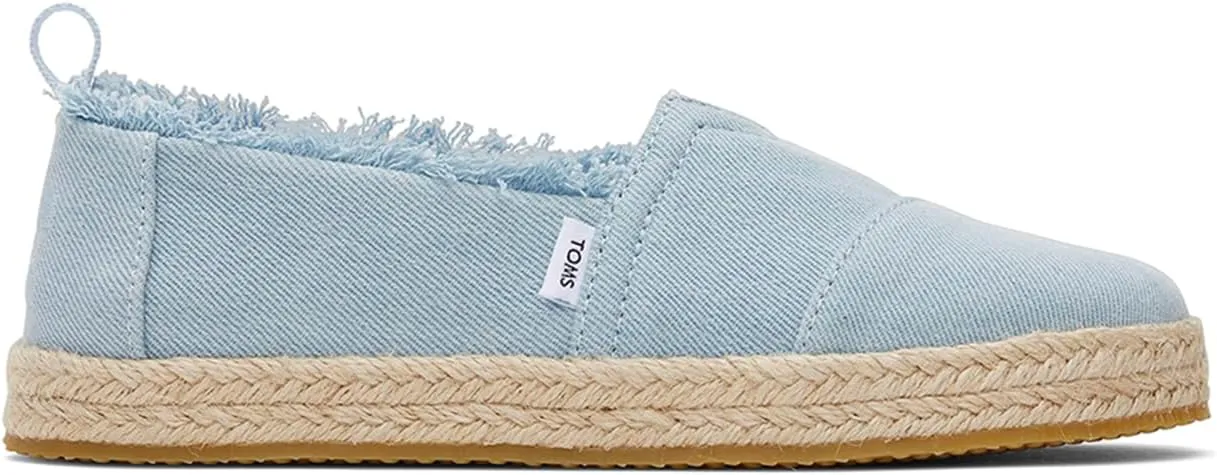 TOMS Girls Espadrille Loafer Flat, Pastel Blue Washed Denim, 2 Little Kid
