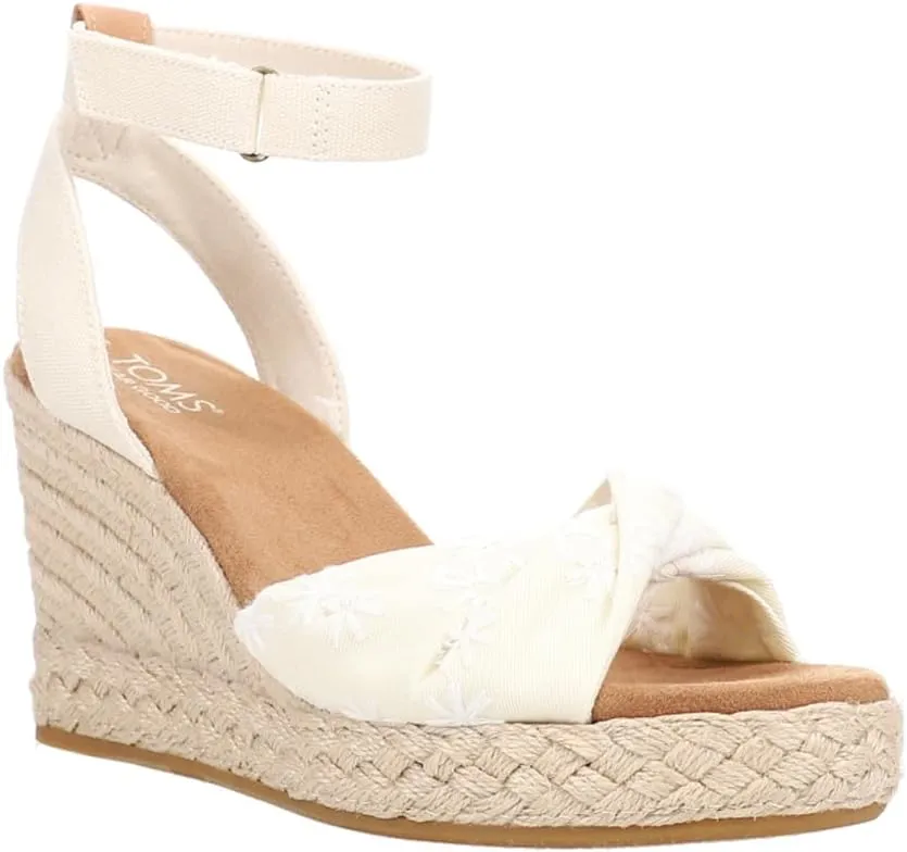 TOMS Womens Marisela Floral Espadrille Casual Sandals Casual High Heel 3" & Up - Off White