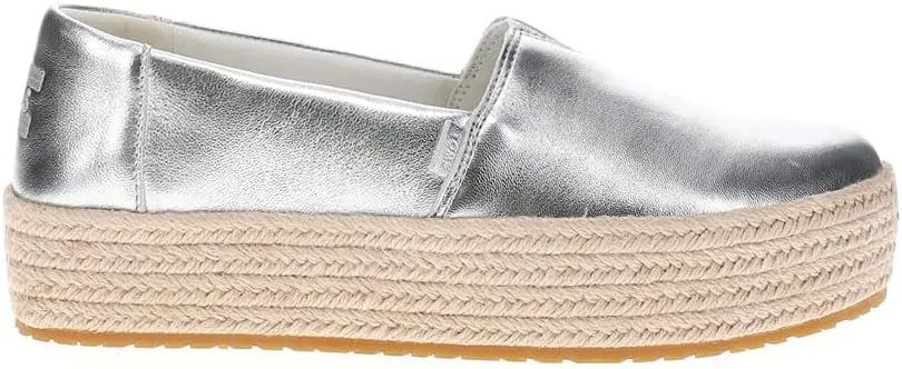 TOMS Womens Valencia Metallic Platform Espadrille Flats Casual - Silver
