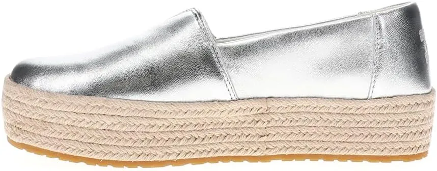 TOMS Womens Valencia Metallic Platform Espadrille Flats Casual - Silver