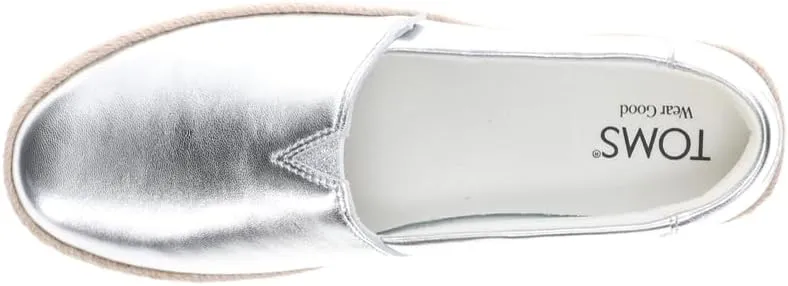 TOMS Womens Valencia Metallic Platform Espadrille Flats Casual - Silver