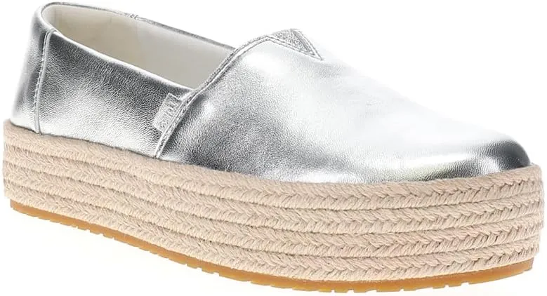 TOMS Womens Valencia Metallic Platform Espadrille Flats Casual - Silver