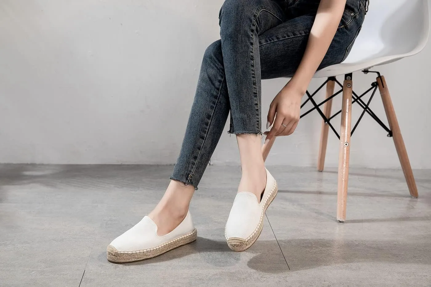U-lite Women's Classic Slip on Flat Shoes Casual Cap-Toe Platform Simple Espadrille Canvas Loafers