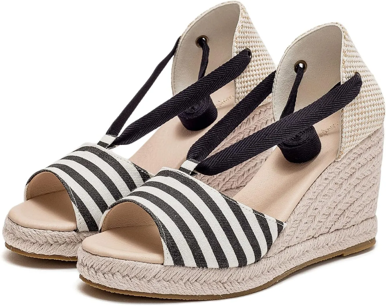 U-lite Womens Platform Wedge Open Toe Ankle Wrap Espadrille Sandals