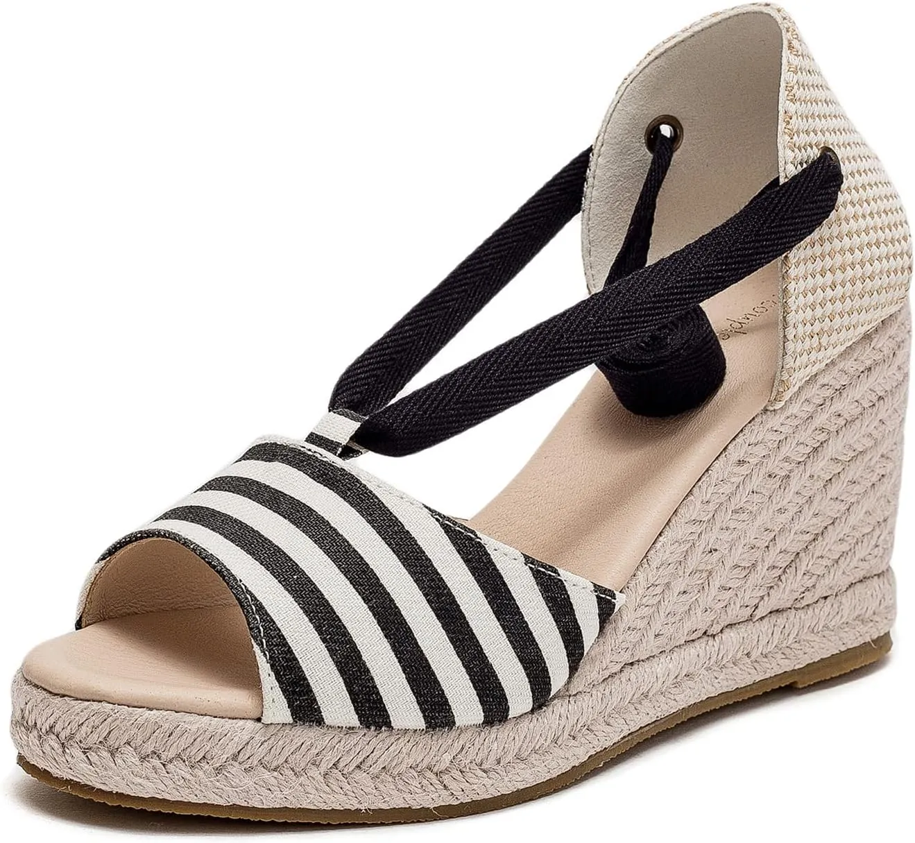 U-lite Womens Platform Wedge Open Toe Ankle Wrap Espadrille Sandals