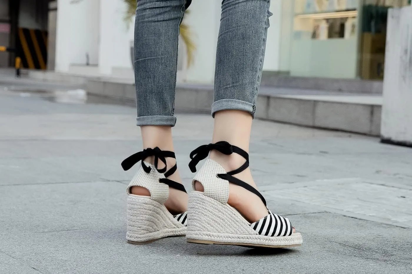 U-lite Womens Platform Wedge Open Toe Ankle Wrap Espadrille Sandals