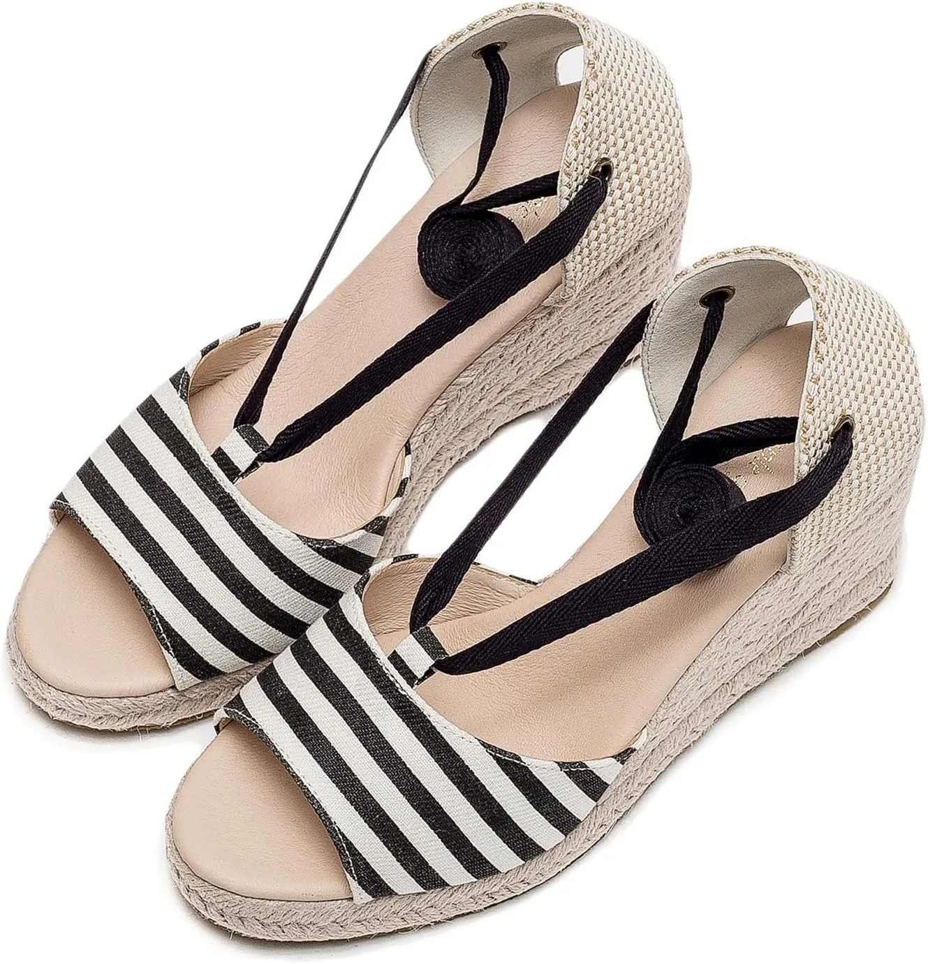 U-lite Womens Platform Wedge Open Toe Ankle Wrap Espadrille Sandals