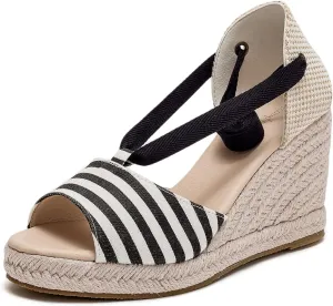 U-lite Womens Platform Wedge Open Toe Ankle Wrap Espadrille Sandals