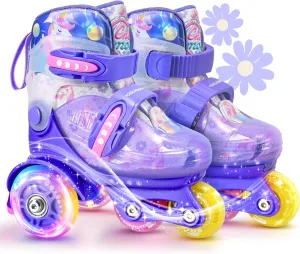 Unicorn Toddler Roller Skates, Kids Training Safety Tripple Protection Roller Skates with 4 Adjustable Sizes, Fun Light-Up Wheels, Little Girls' Fancy Gift