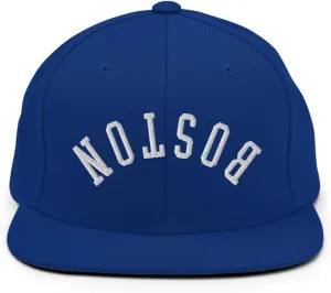 Upside Down Boston Embroidered Flat Bill Brim Snapback Hat