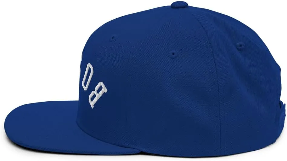 Upside Down Boston Embroidered Flat Bill Brim Snapback Hat