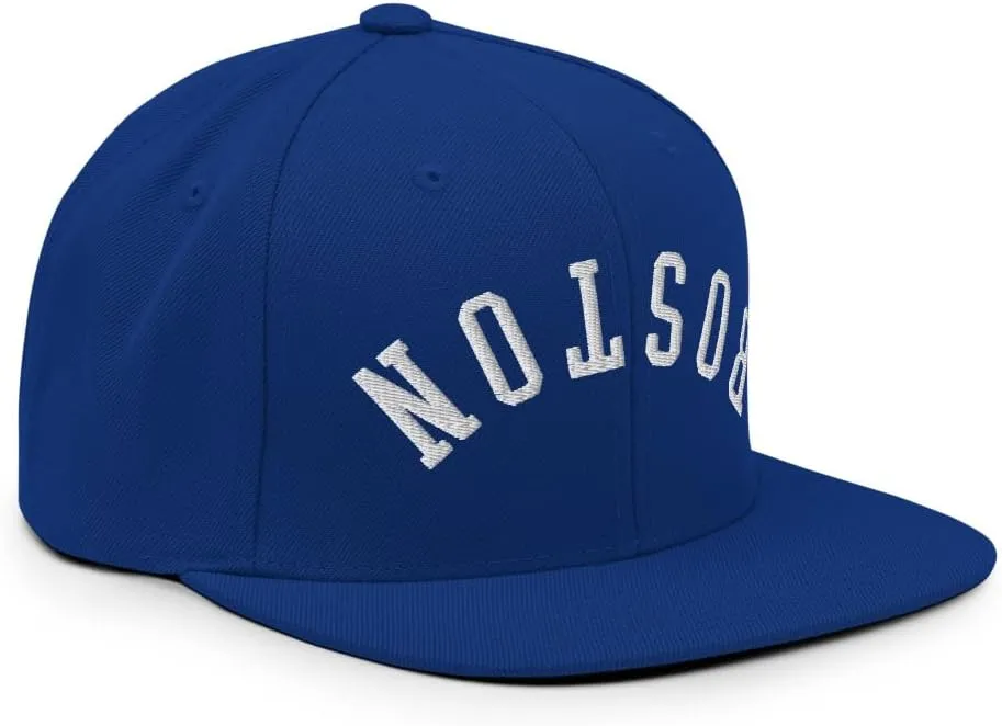 Upside Down Boston Embroidered Flat Bill Brim Snapback Hat