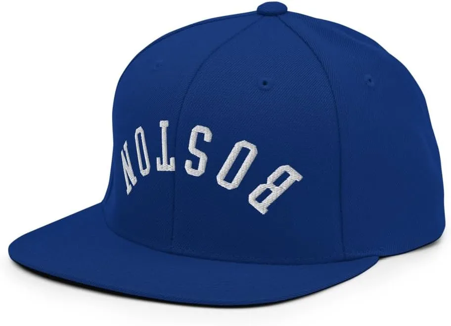 Upside Down Boston Embroidered Flat Bill Brim Snapback Hat
