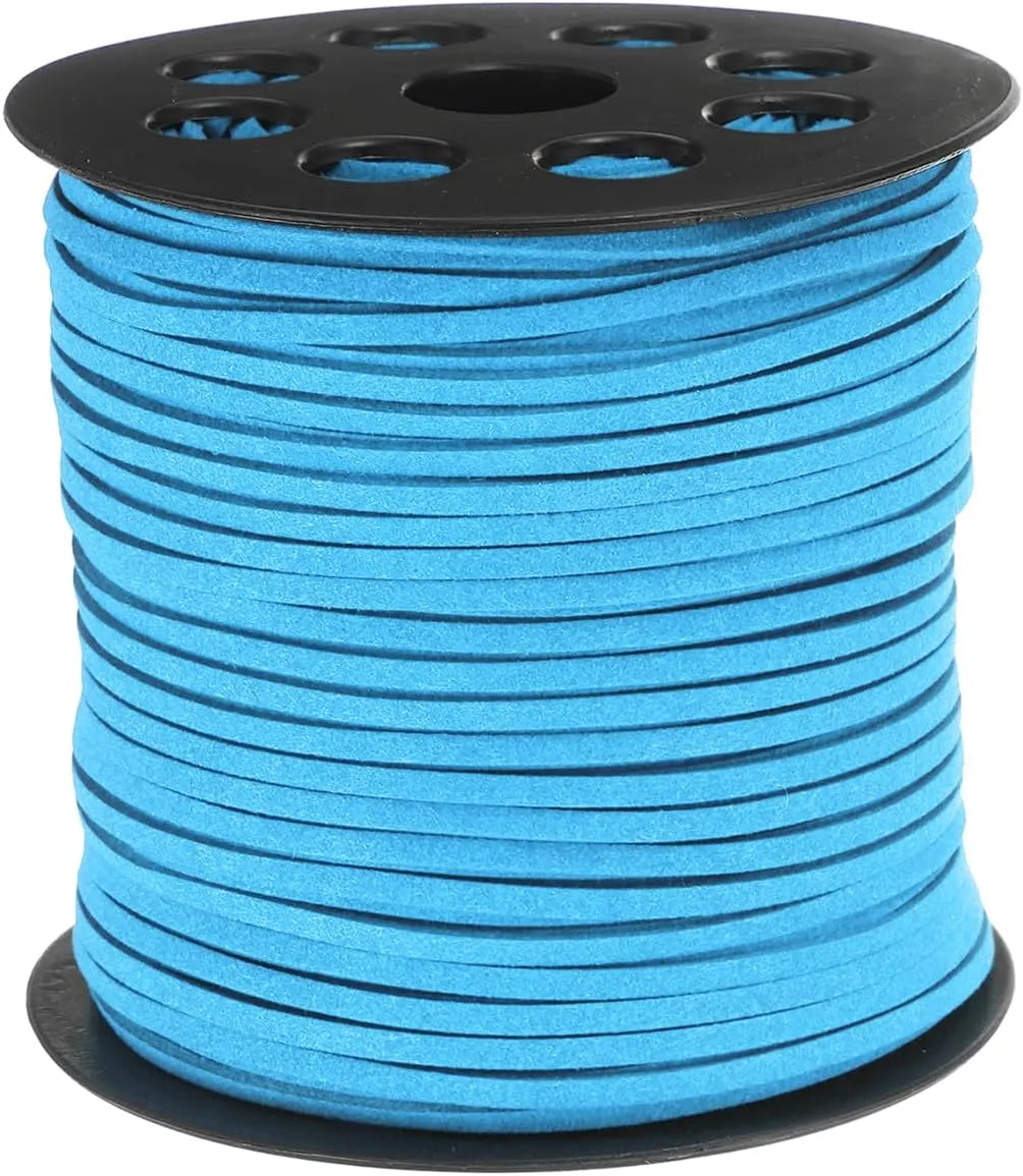 uxcell Suede Cord, 98.43 Yard 2.6mm Flat Leather Thread String for Purse Handbag Shoelace DIY Crafts Bracelet Making, Blue 1 Roll