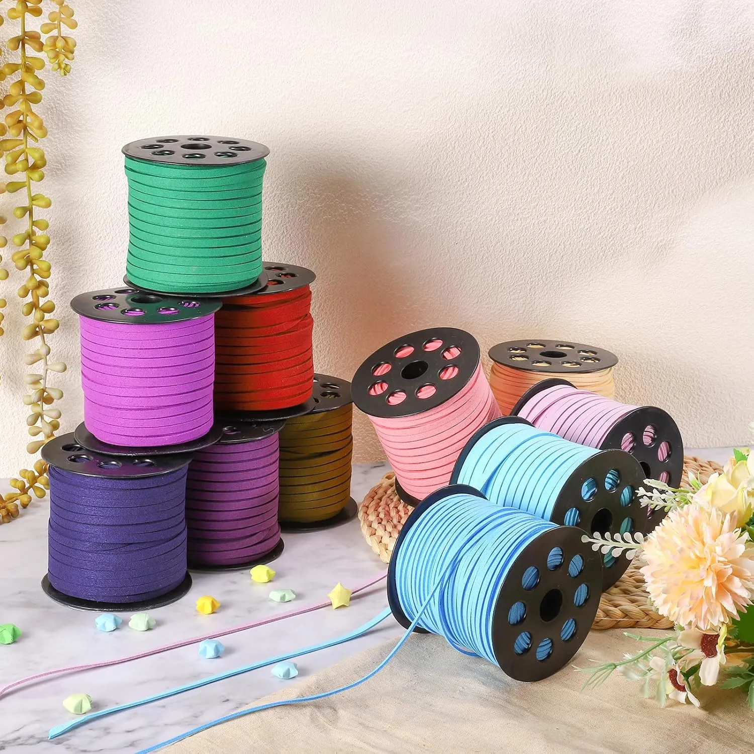 uxcell Suede Cord, 98.43 Yard 2.6mm Flat Leather Thread String for Purse Handbag Shoelace DIY Crafts Bracelet Making, Blue 1 Roll