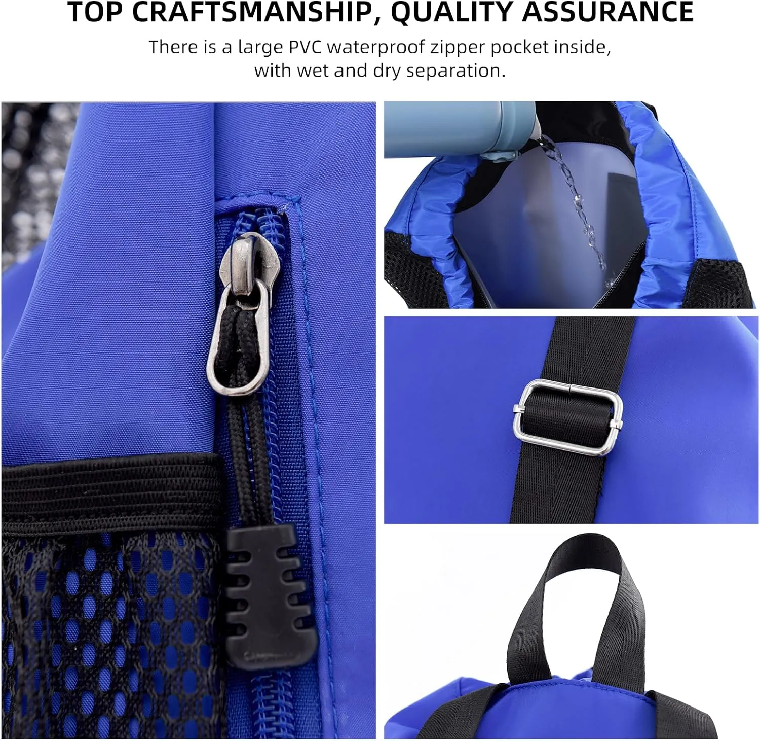 Valleycomfy Drawstring Gym Bag Sports Backpack With Shoe Compartment and Reflective Strips Royal Blue
