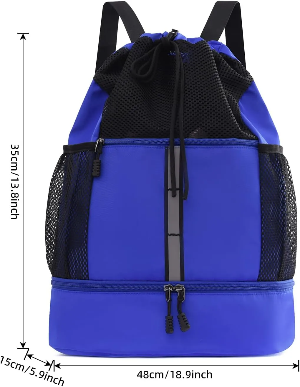 Valleycomfy Drawstring Gym Bag Sports Backpack With Shoe Compartment and Reflective Strips Royal Blue