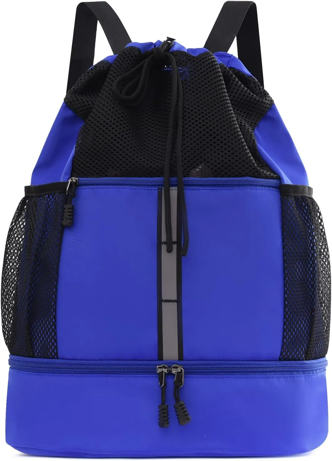 Valleycomfy Drawstring Gym Bag Sports Backpack With Shoe Compartment and Reflective Strips Royal Blue
