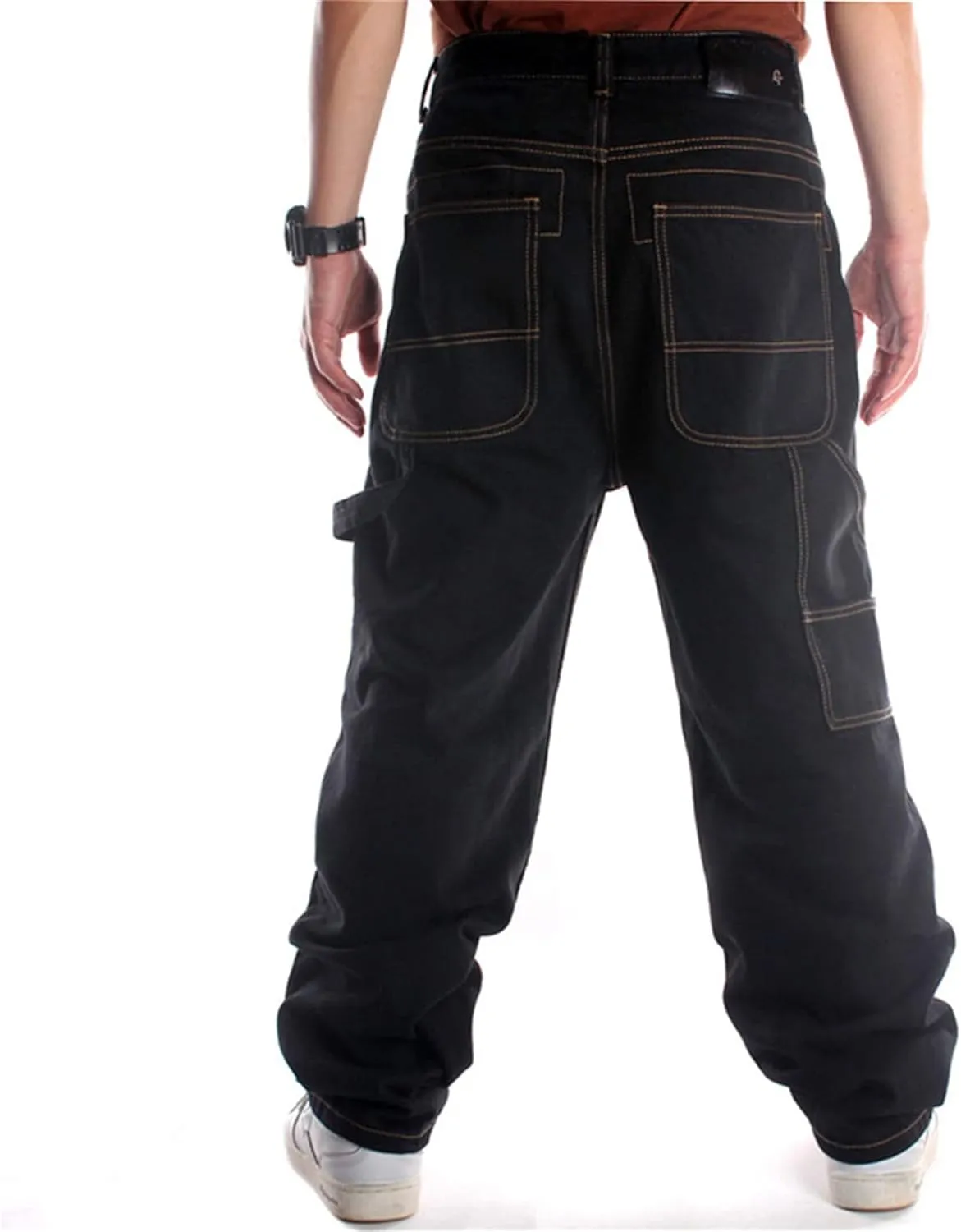 Veroders Men's Baggy Hip Hop Black Jeans- Loose Skateboard Pants Straight Baggy Skater Blue Jeans for Men