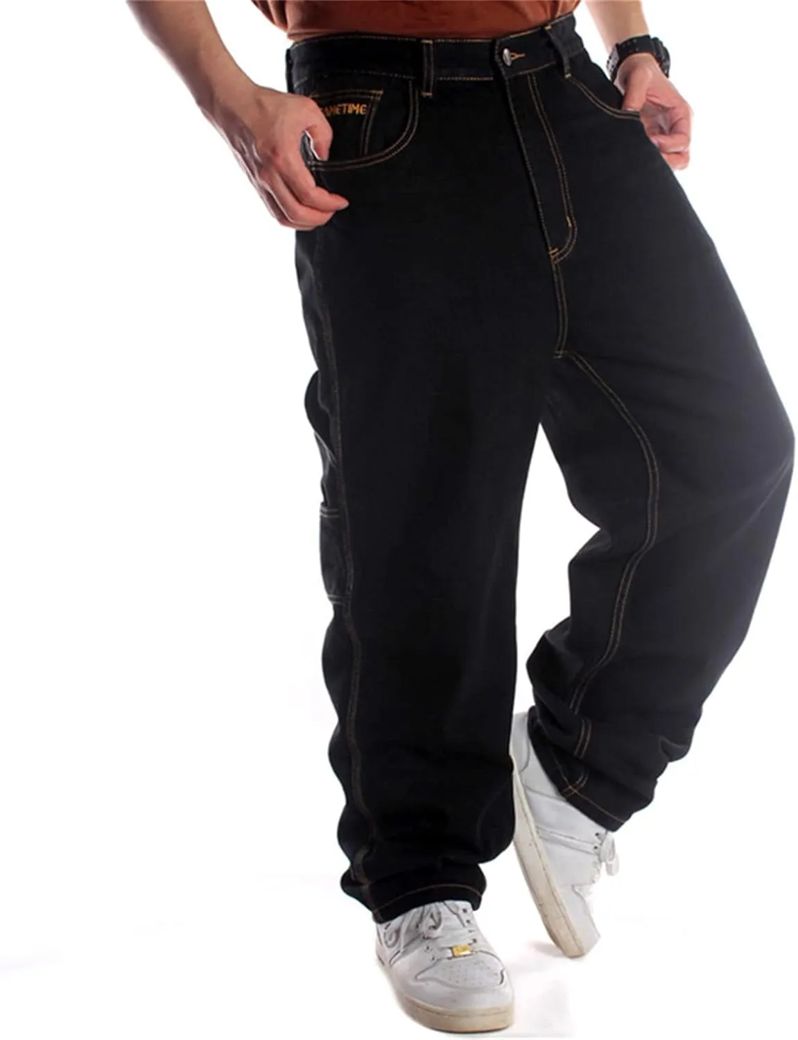 Veroders Men's Baggy Hip Hop Black Jeans- Loose Skateboard Pants Straight Baggy Skater Blue Jeans for Men