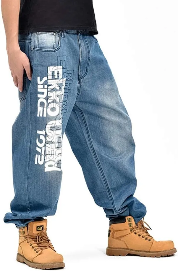 Veroders Men's Baggy Hip Hop Blue Jeans Loose Skateboard Pants Straight Baggy Skater Jeans for Men