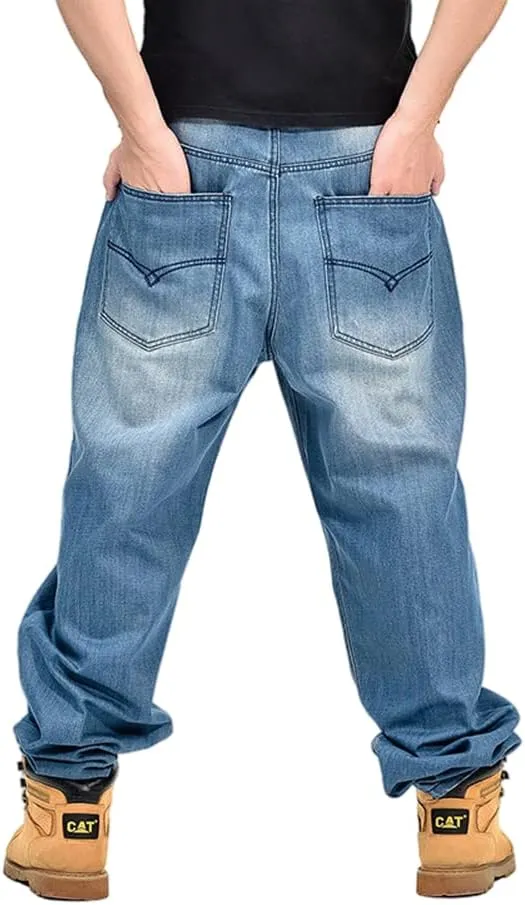 Veroders Men's Baggy Hip Hop Blue Jeans Loose Skateboard Pants Straight Baggy Skater Jeans for Men