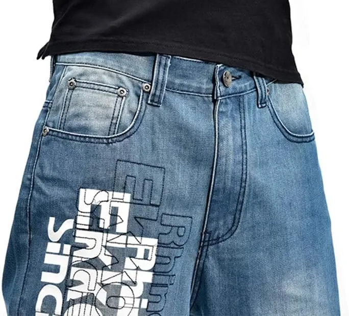 Veroders Men's Baggy Hip Hop Blue Jeans Loose Skateboard Pants Straight Baggy Skater Jeans for Men