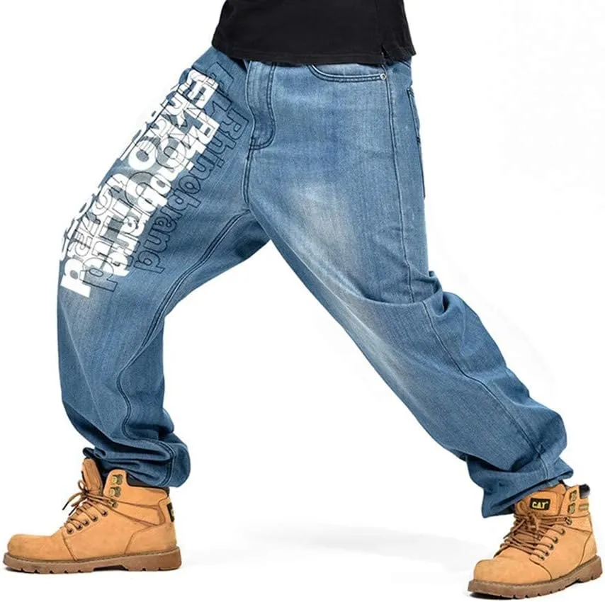 Veroders Men's Baggy Hip Hop Blue Jeans Loose Skateboard Pants Straight Baggy Skater Jeans for Men