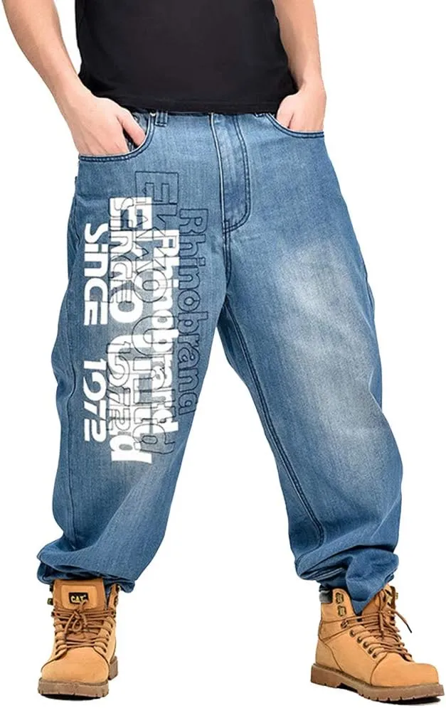 Veroders Men's Baggy Hip Hop Blue Jeans Loose Skateboard Pants Straight Baggy Skater Jeans for Men